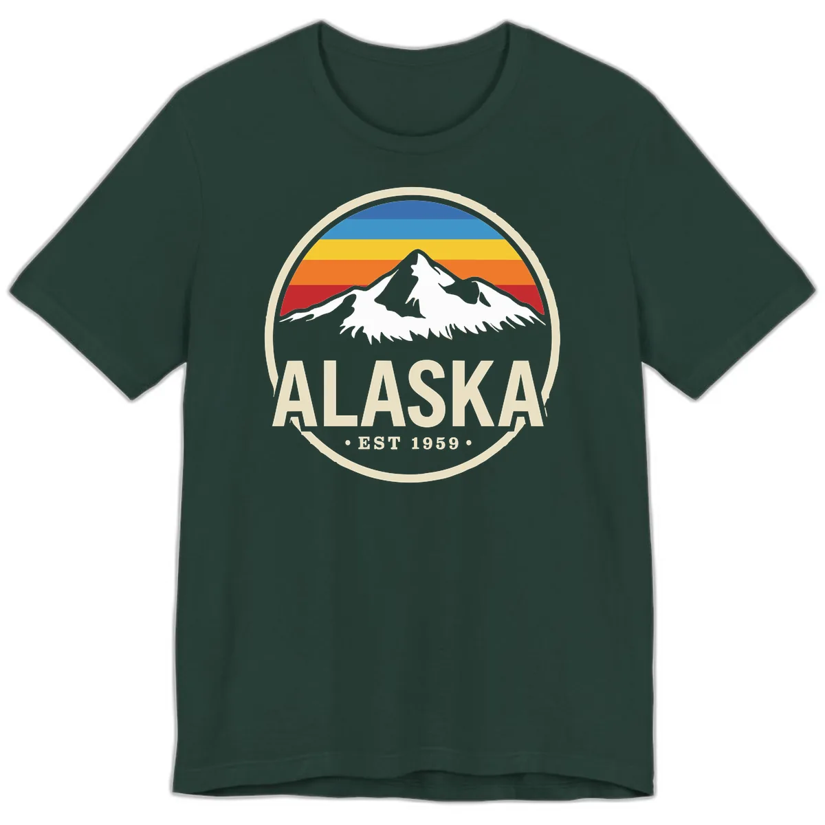 Retro Alaska Mountain And Statehood Year Badge Premium T-Shirt in Forest