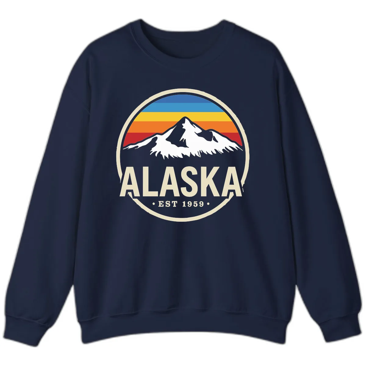Retro Alaska Mountain And Statehood Year Badge Sweatshirt in Navy