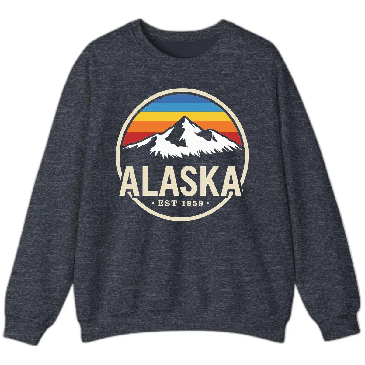 Retro Alaska Mountain And Statehood Year Badge Sweatshirt in Heather Sport Dark Navy
