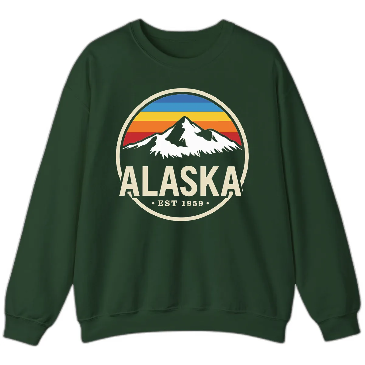 Retro Alaska Mountain And Statehood Year Badge Sweatshirt in Forest Green