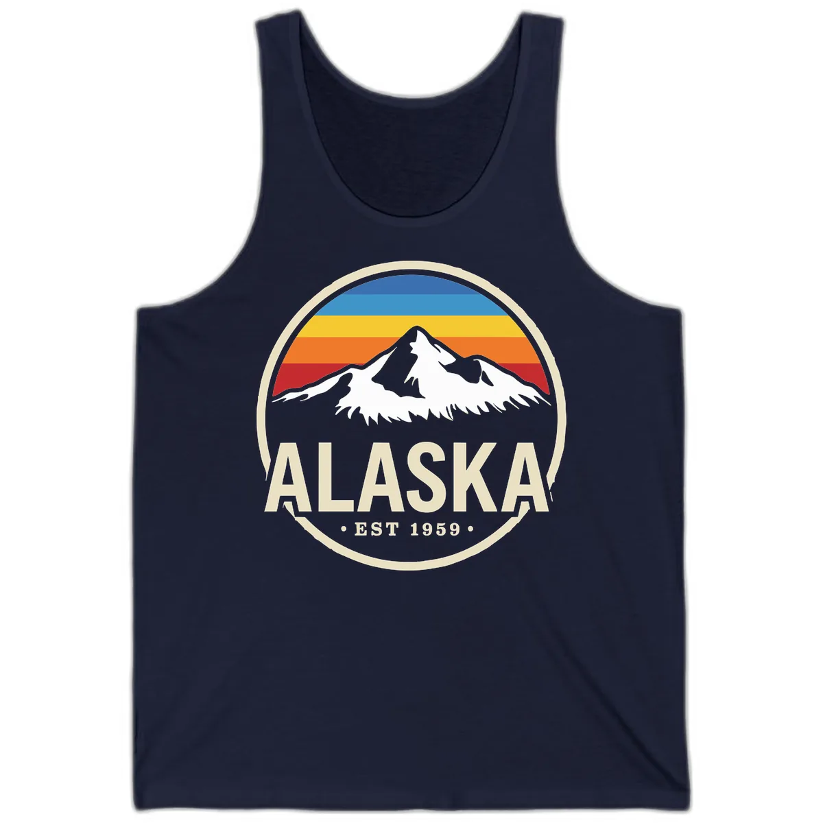 Retro Alaska Mountain And Statehood Year Badge Tank in Navy