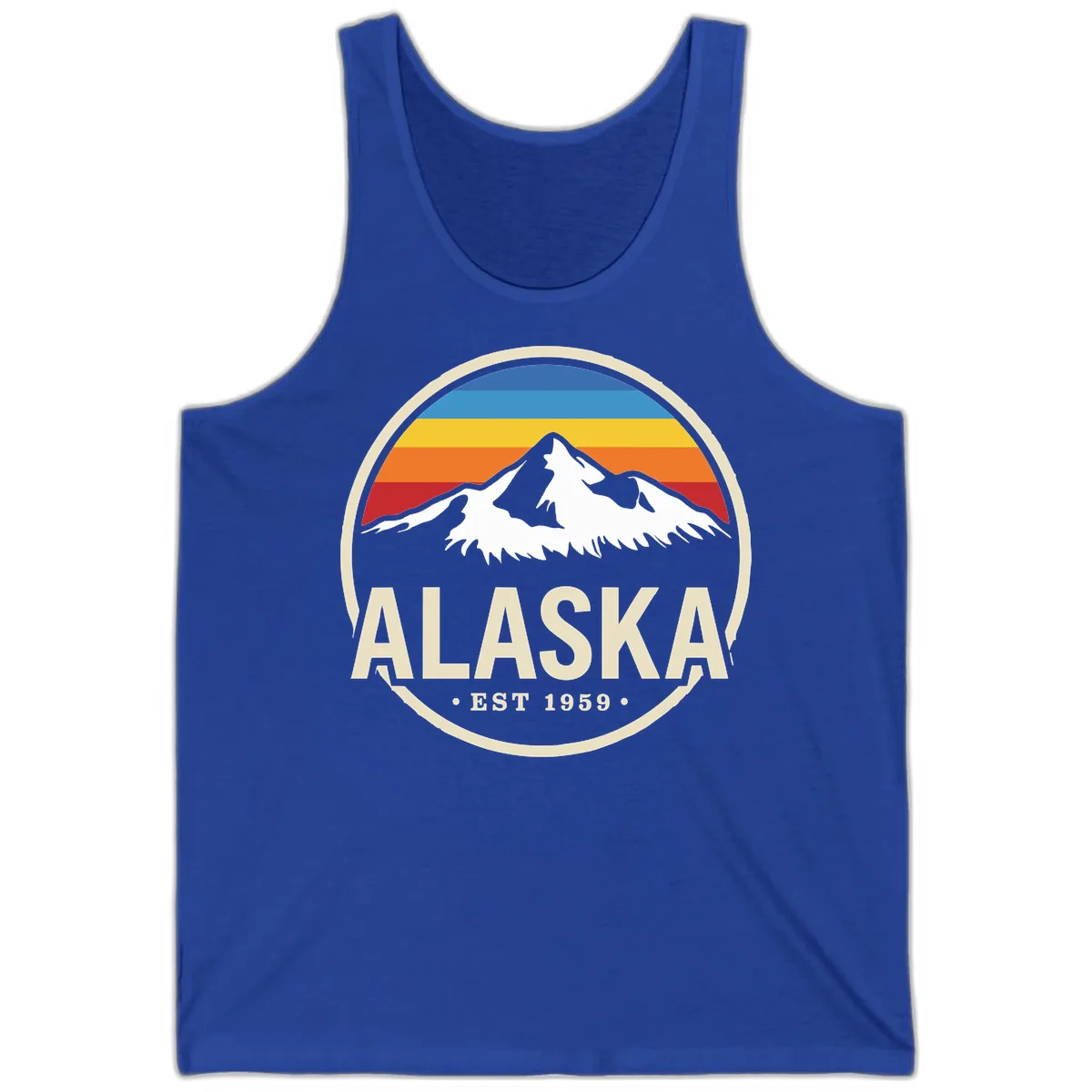 Retro Alaska Mountain And Statehood Year Badge Tank in True Royal