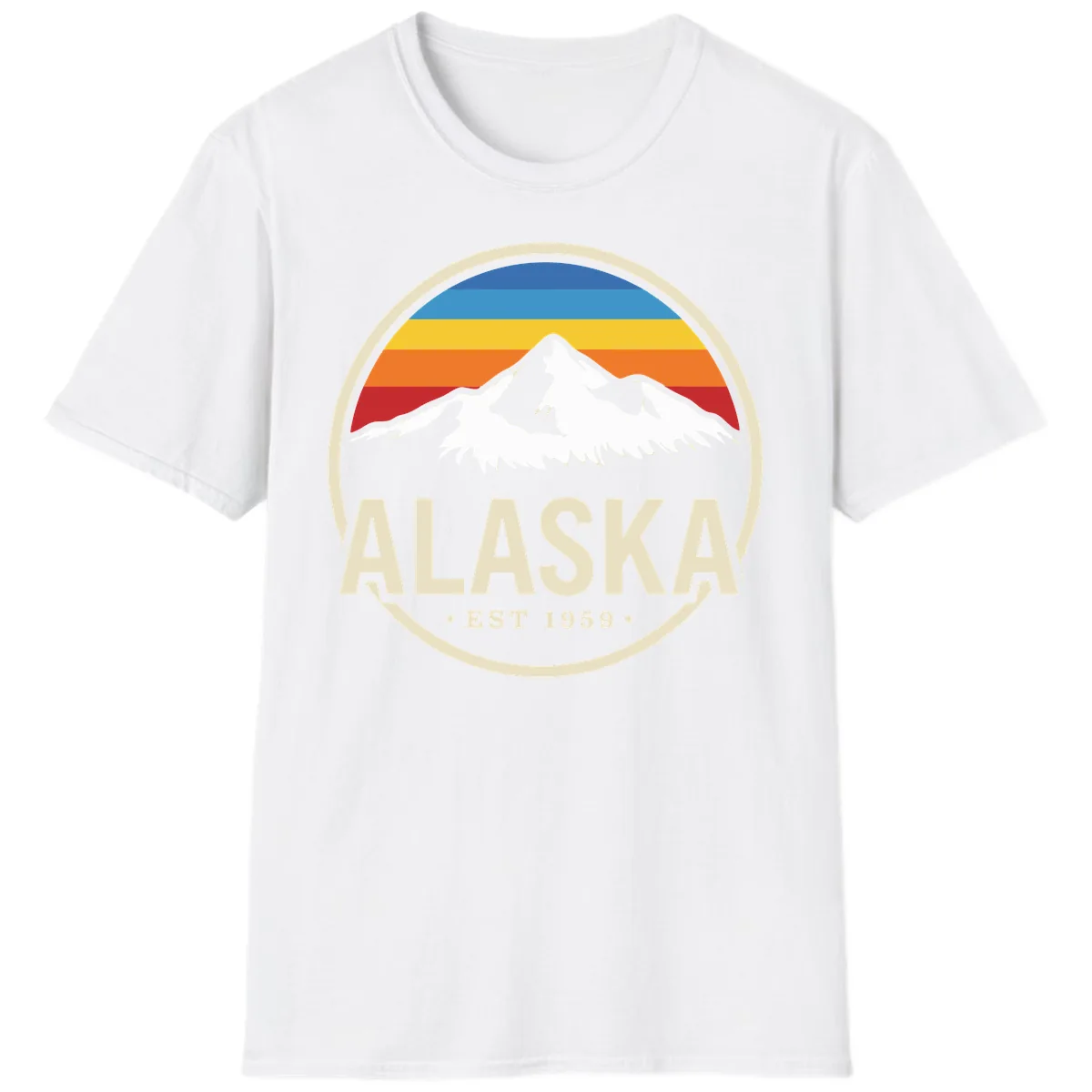 Retro Alaska Mountain And Statehood Year Badge T-Shirt in White