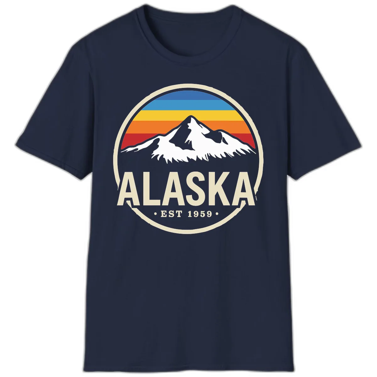 Retro Alaska Mountain And Statehood Year Badge T-Shirt in Navy
