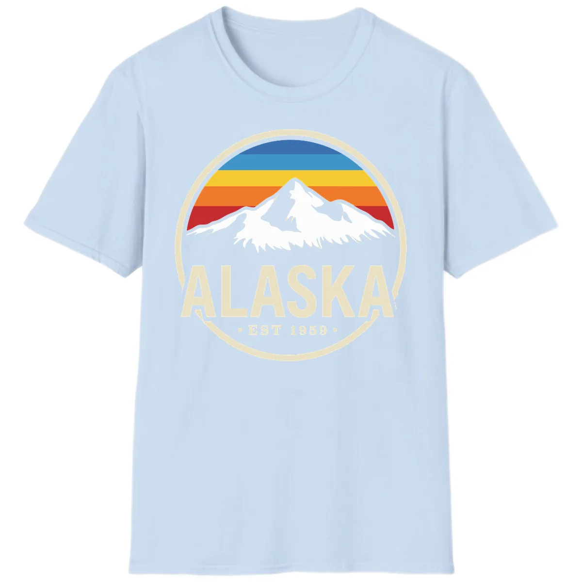 Retro Alaska Mountain And Statehood Year Badge T-Shirt in Light Blue