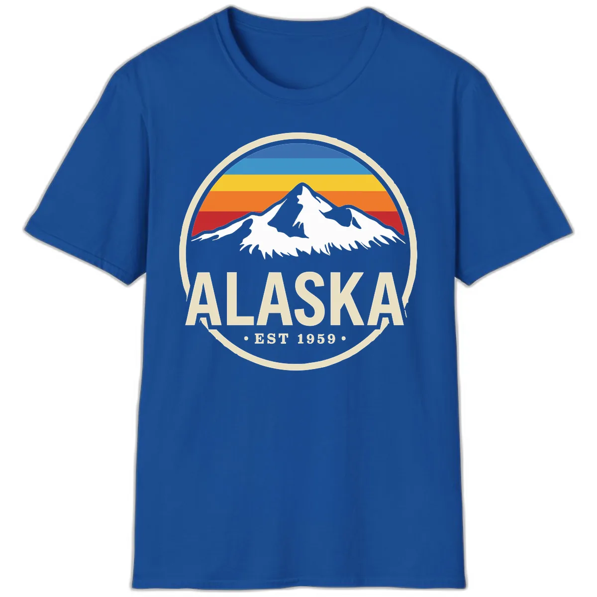 Retro Alaska Mountain And Statehood Year Badge T-Shirt in Royal