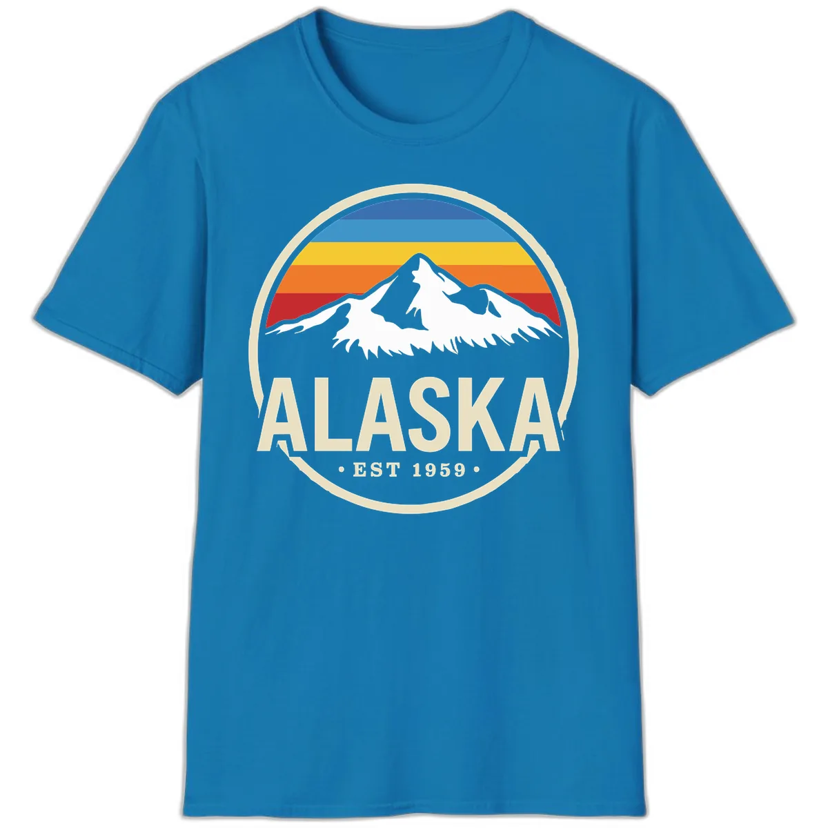 Retro Alaska Mountain And Statehood Year Badge T-Shirt in Sapphire