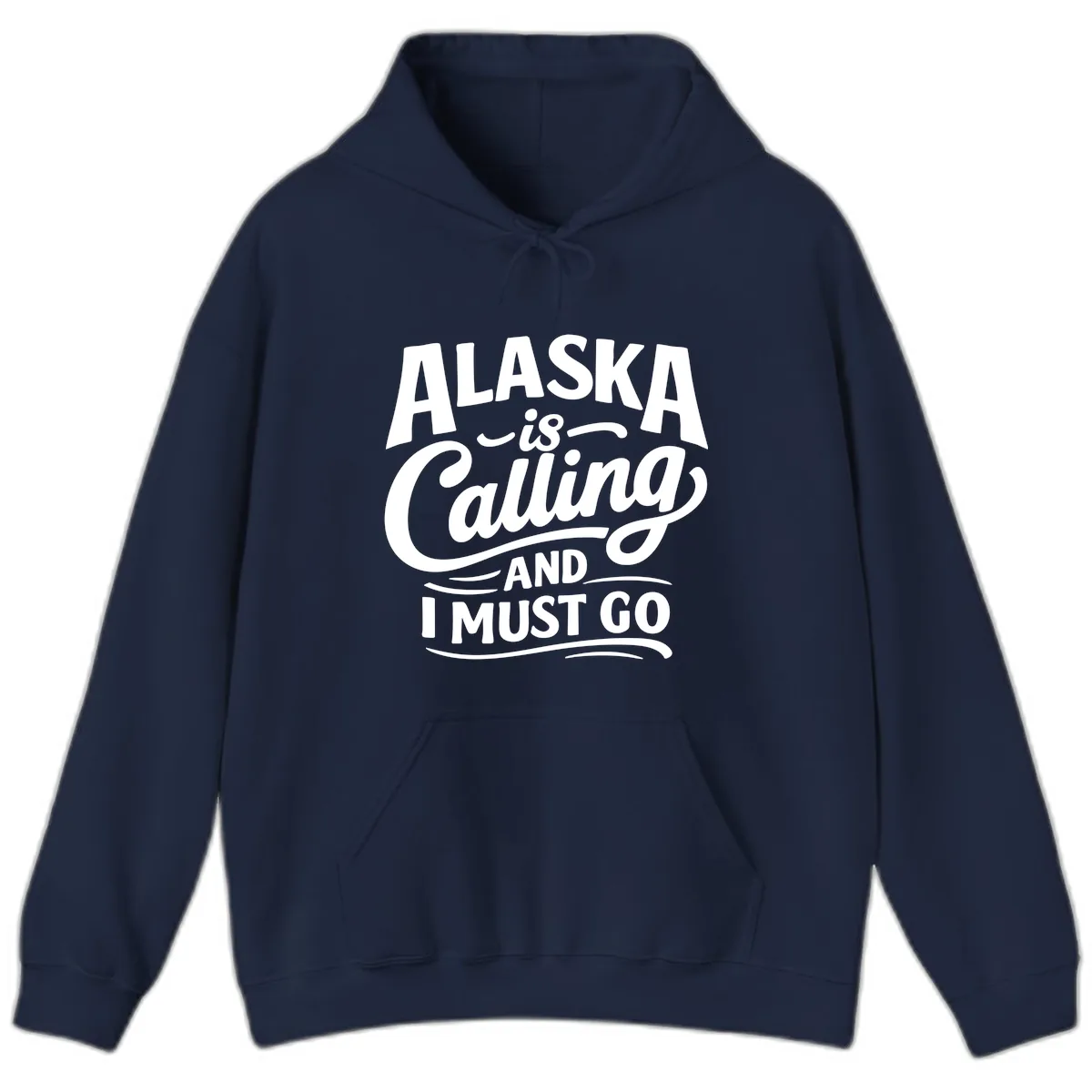 Alaska Calling Hand Lettered Typography Hoodie in Navy