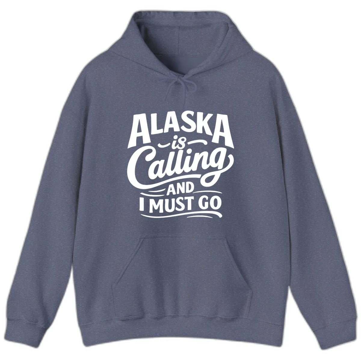 Alaska Calling Hand Lettered Typography Hoodie in Heather Navy
