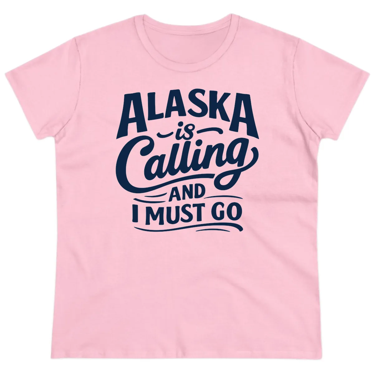 Alaska Calling Hand Lettered Typography Ladies Tee in Light Pink