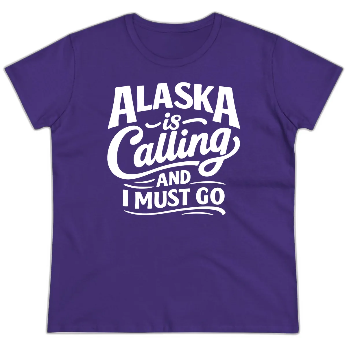 Alaska Calling Hand Lettered Typography Ladies Tee in Purple