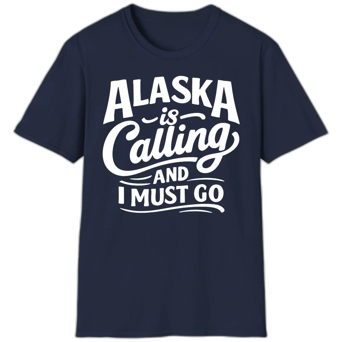 Alaska Calling Hand Lettered Typography T-Shirt in Navy