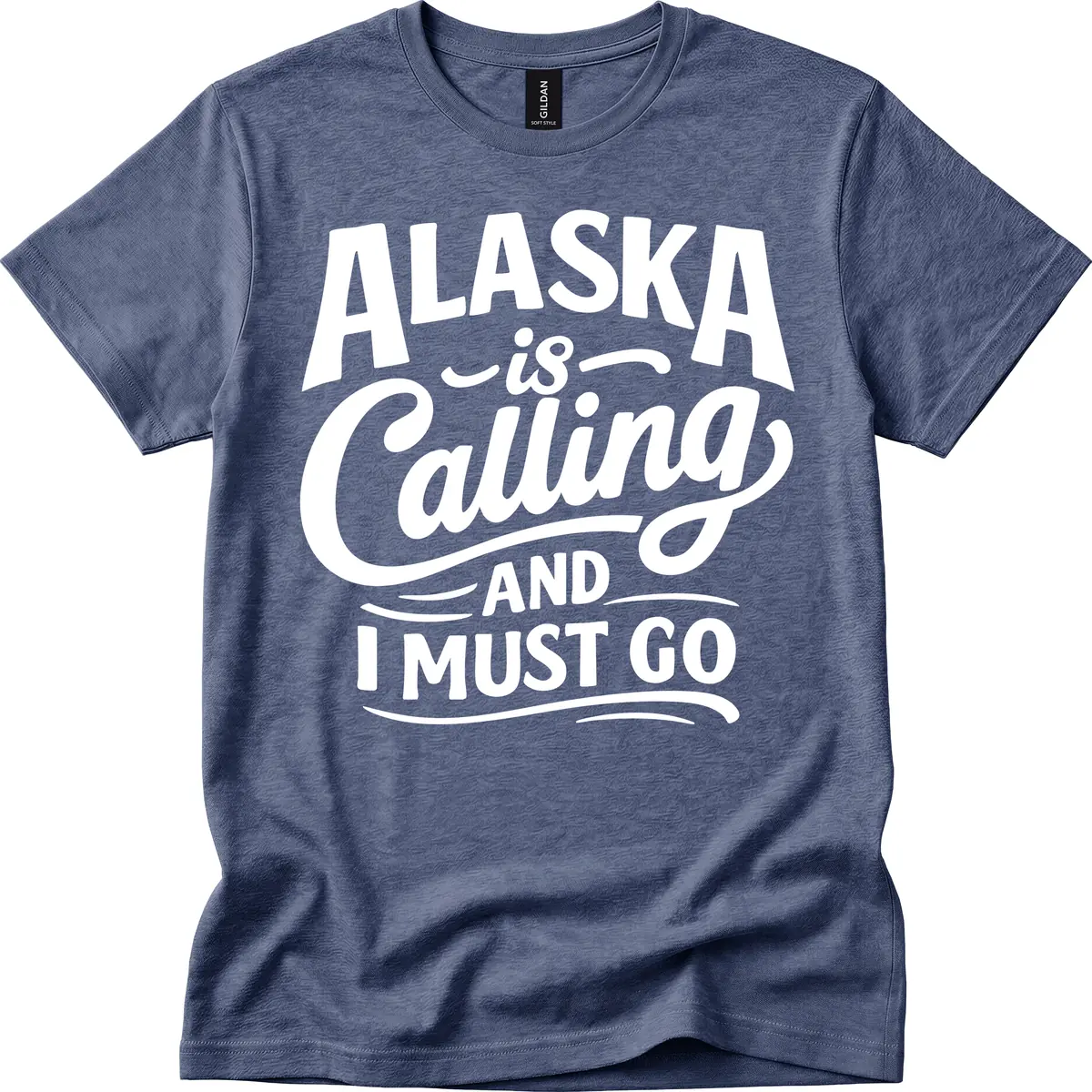 Alaska Calling Hand Lettered Typography T-Shirt in Heather Navy