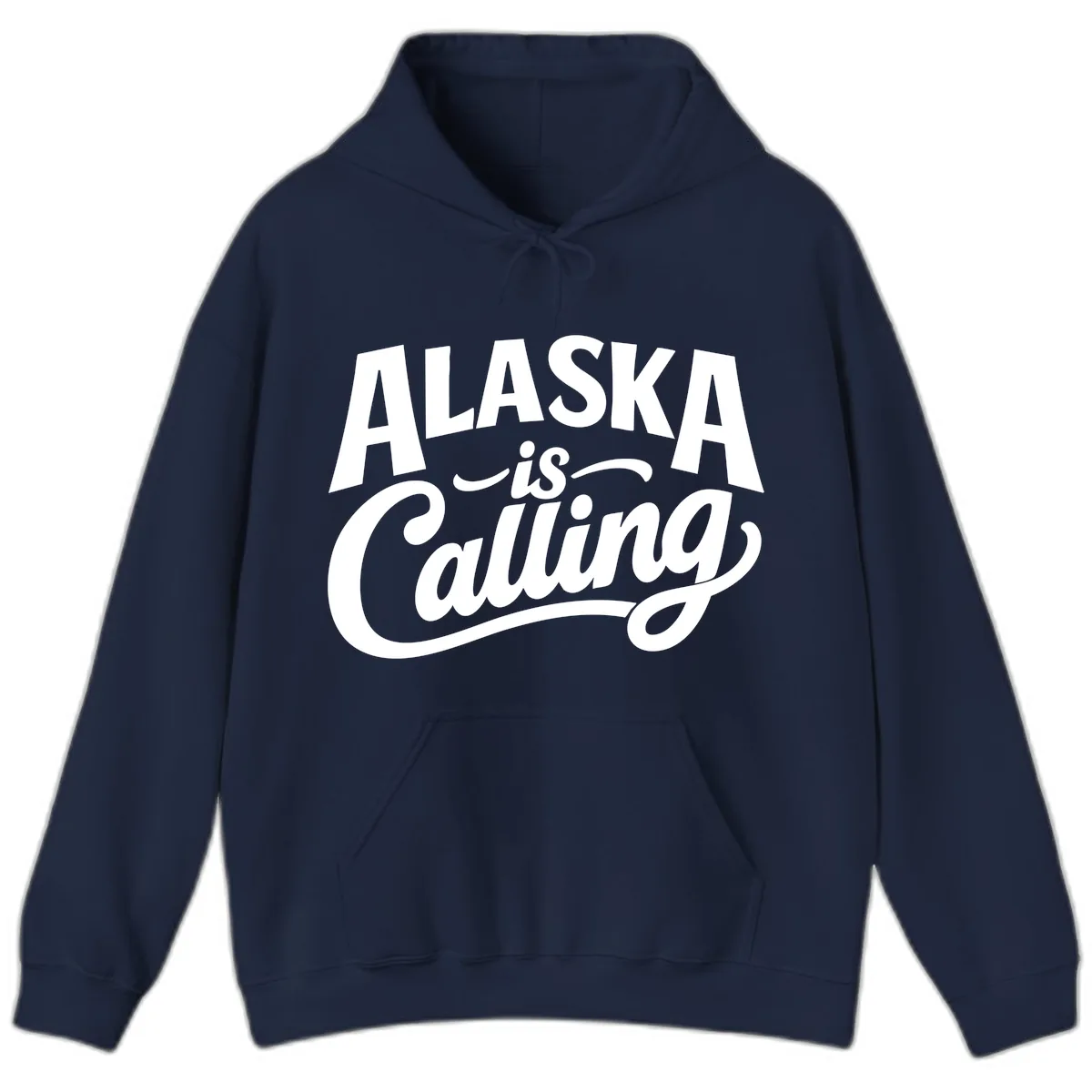 Alaska Is Calling Mixed Typography Design Hoodie in Navy