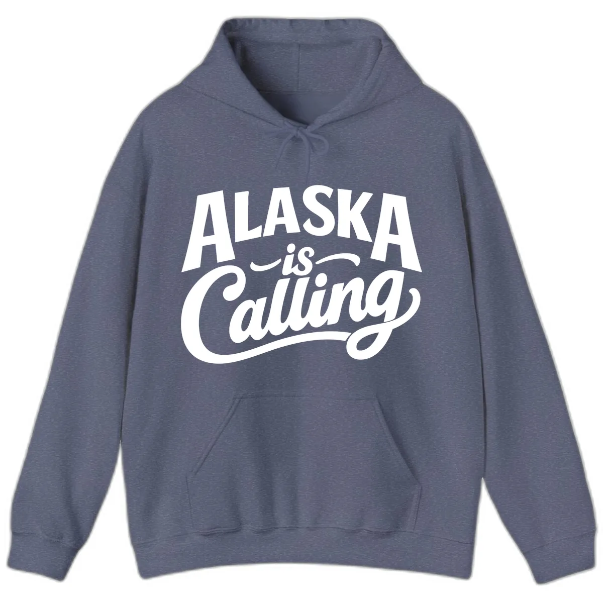 Alaska Is Calling Mixed Typography Design Hoodie in Heather Navy