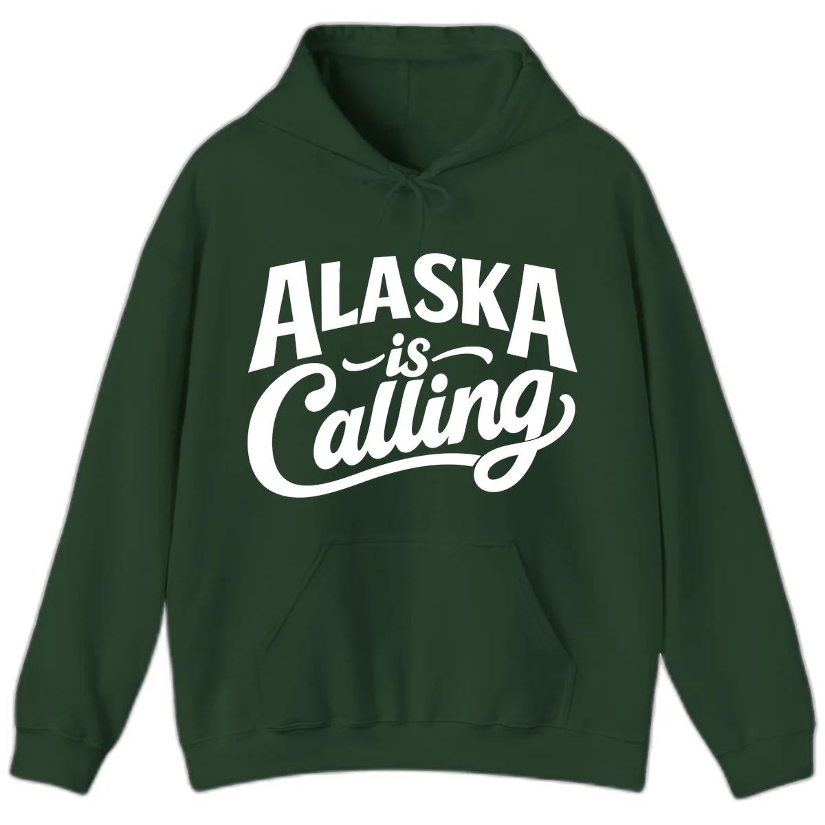 Alaska Is Calling Mixed Typography Design Hoodie in Forest Green