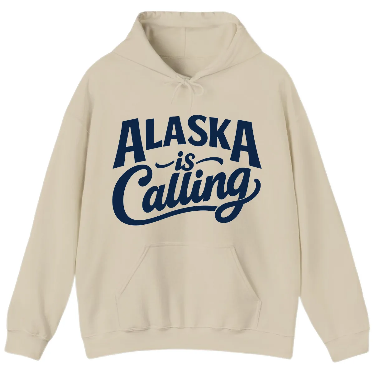 Alaska Is Calling Mixed Typography Design Hoodie in Sand