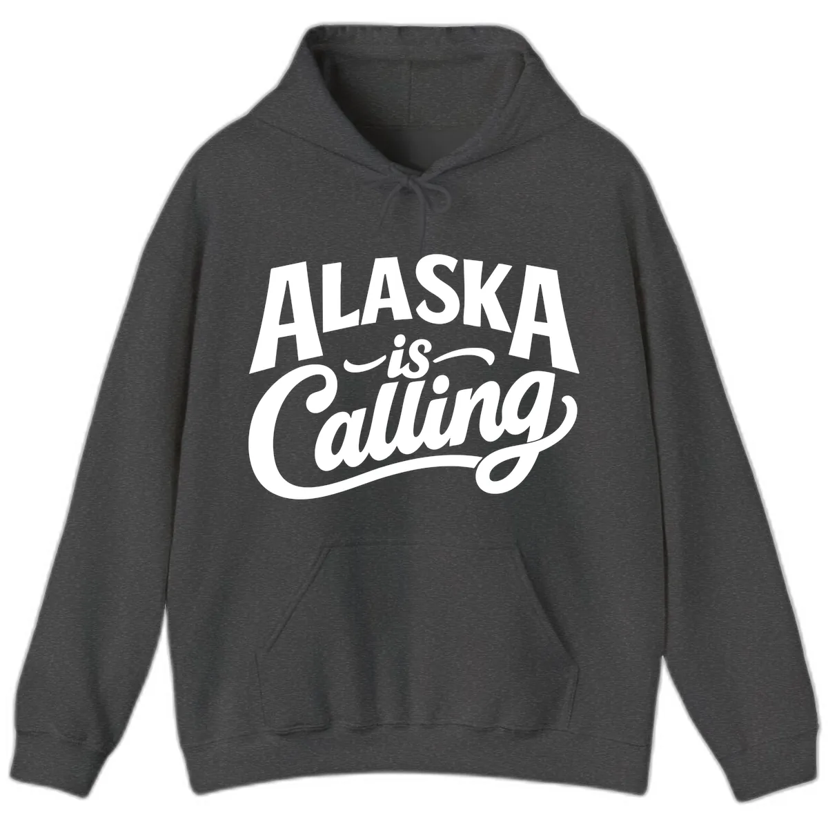 Alaska Is Calling Mixed Typography Design Hoodie in Dark Heather