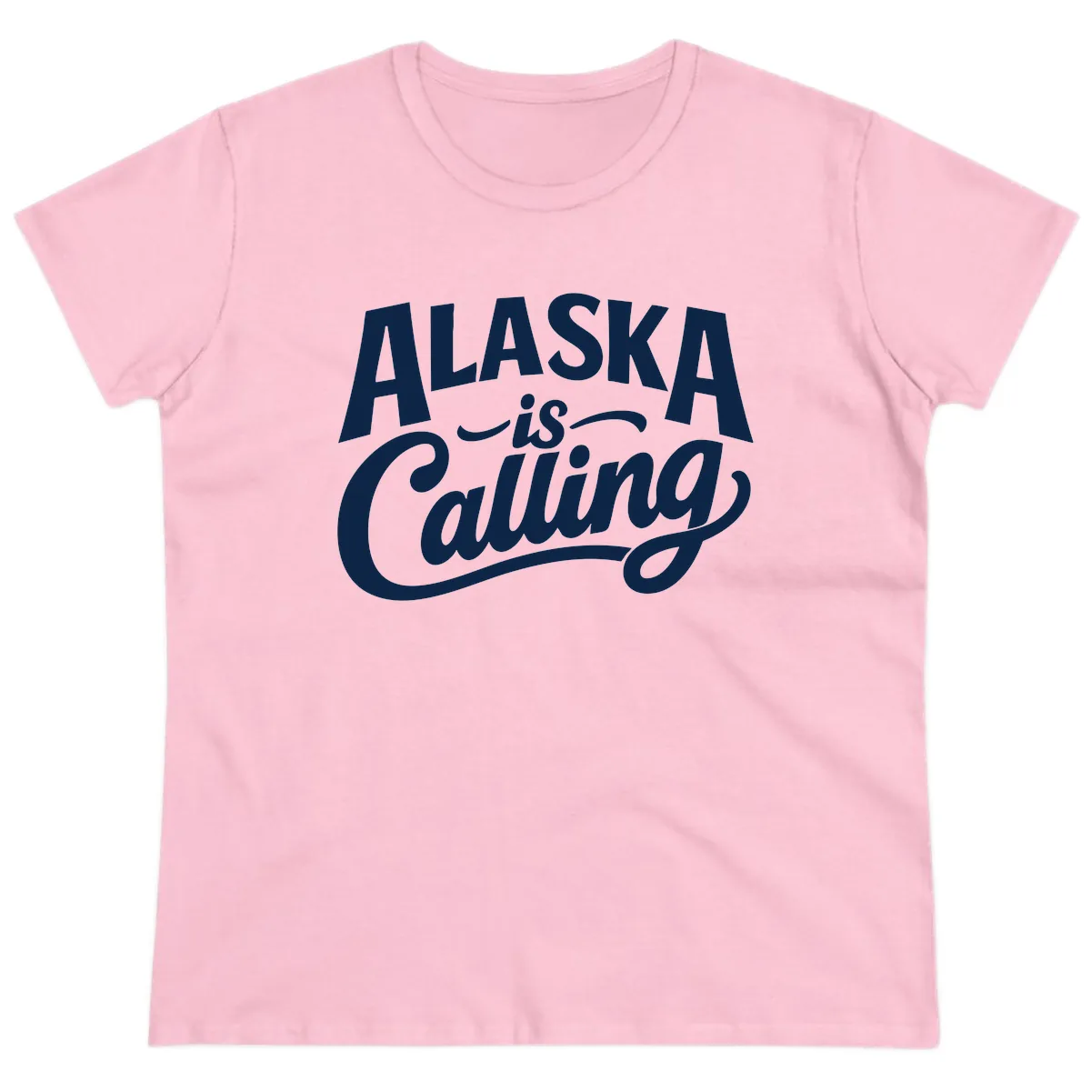 Alaska Is Calling Mixed Typography Design Ladies Tee in Light Pink