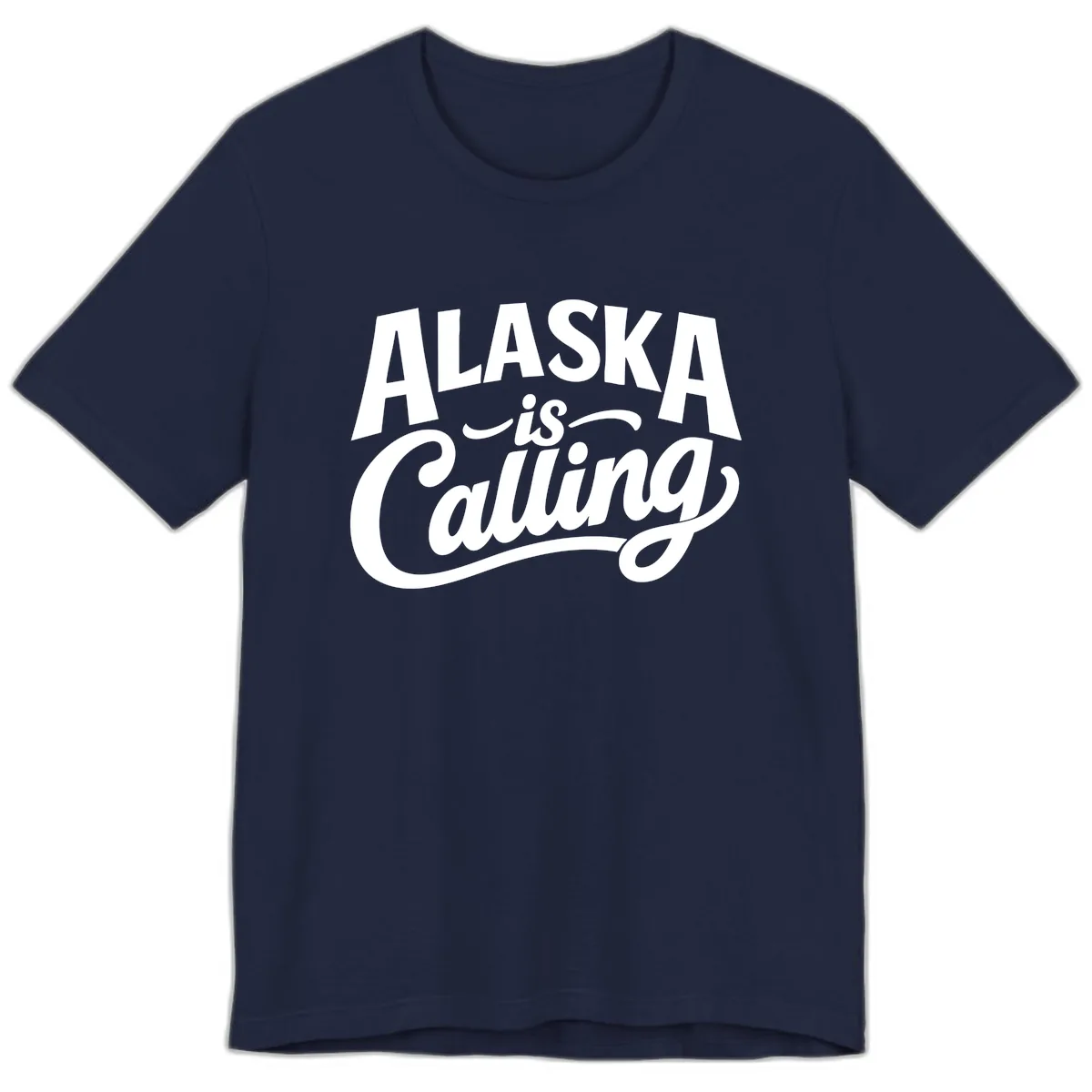Alaska Is Calling Mixed Typography Design Premium T-Shirt in Navy