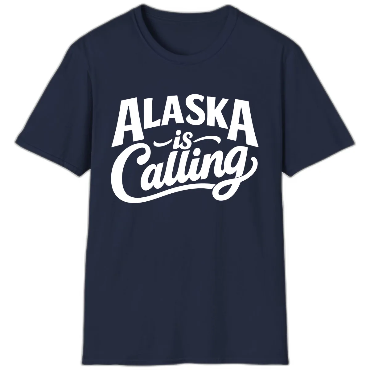 Alaska Is Calling Mixed Typography Design T-Shirt in Navy