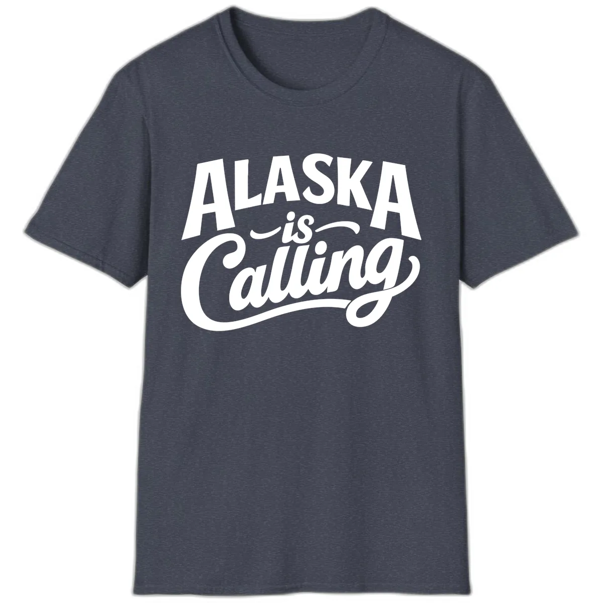Alaska Is Calling Mixed Typography Design T-Shirt in Heather Navy