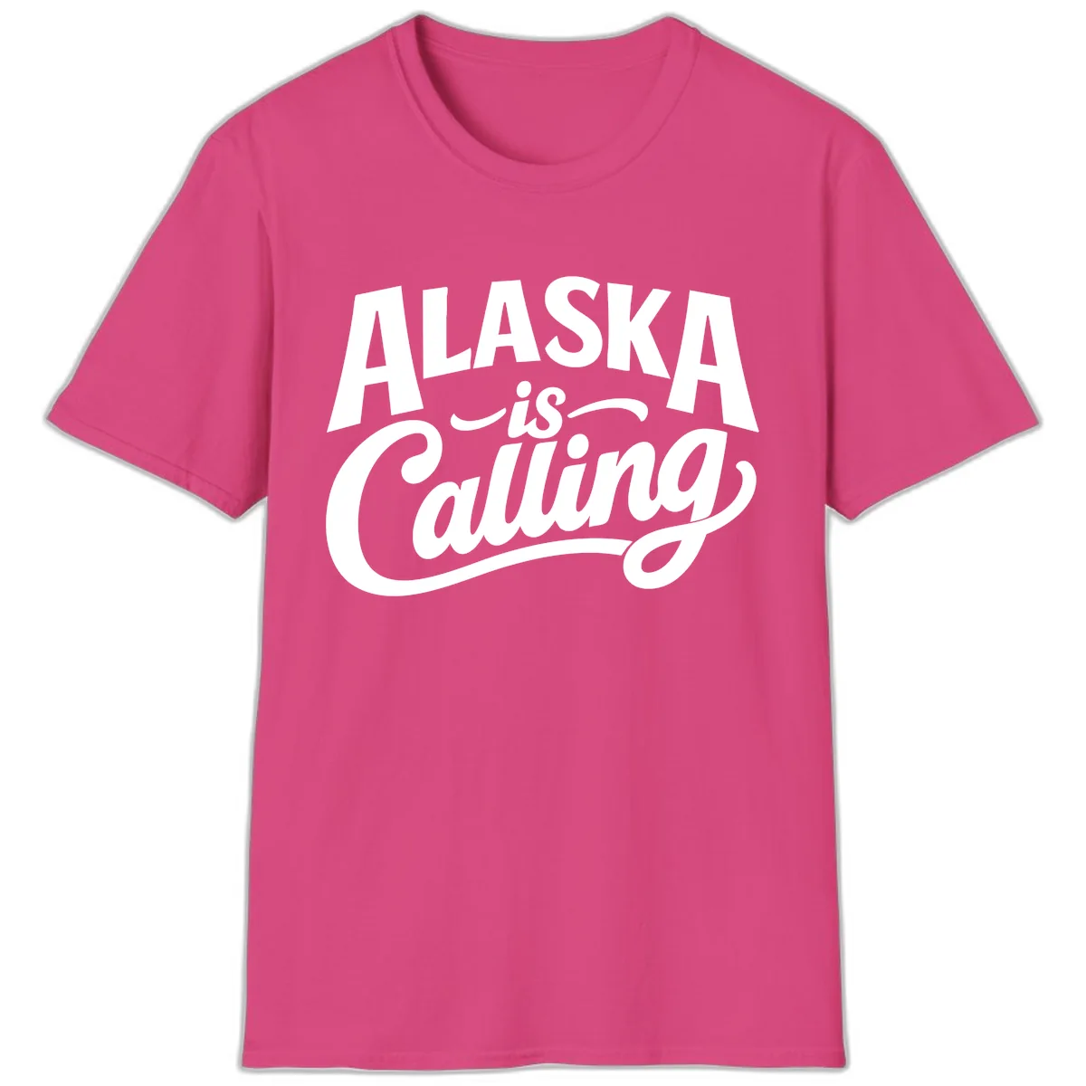 Alaska Is Calling Mixed Typography Design T-Shirt in Heliconia