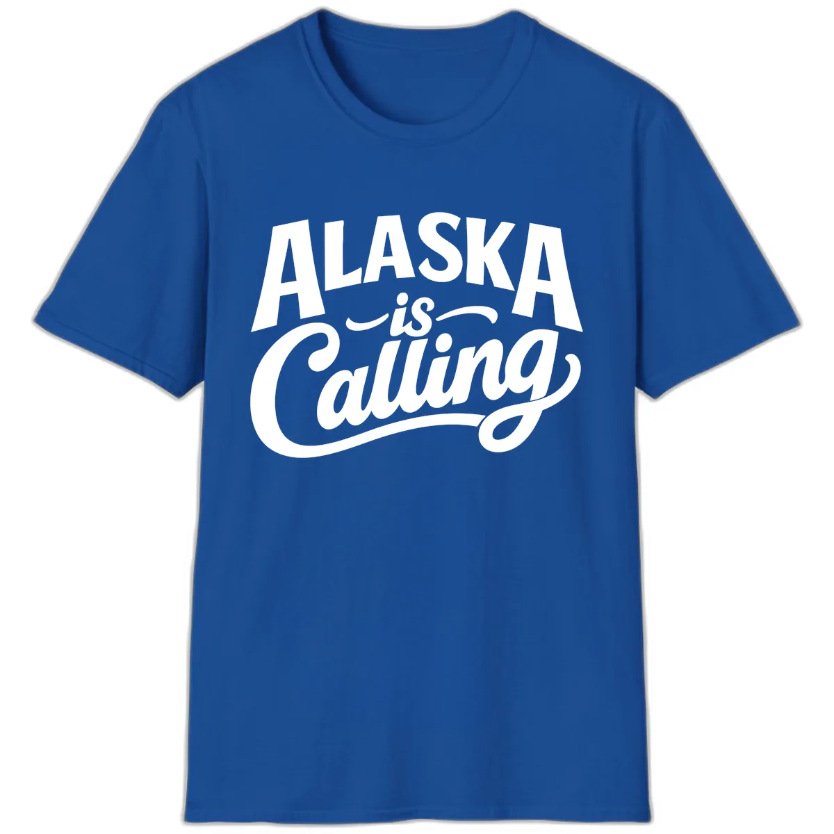 Alaska Is Calling Mixed Typography Design T-Shirt in Royal