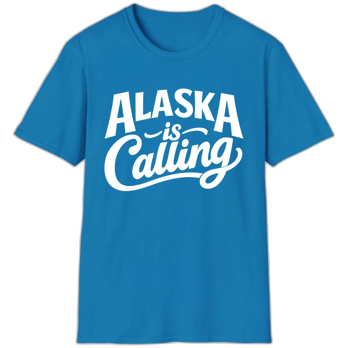 Alaska Is Calling Mixed Typography Design T-Shirt in Sapphire