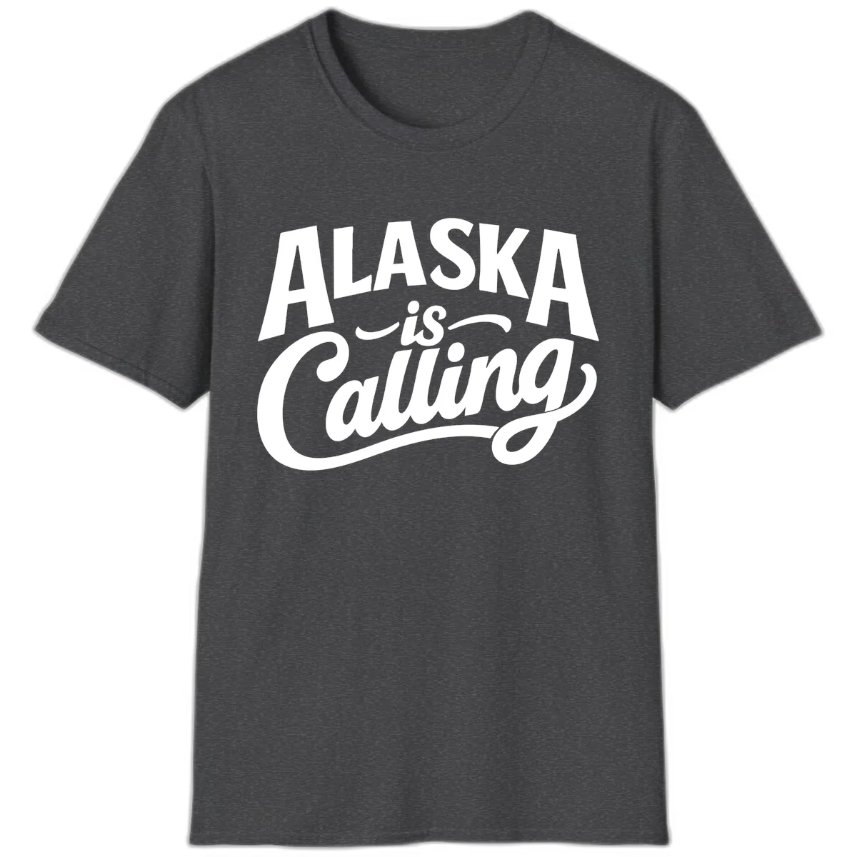 Alaska Is Calling Mixed Typography Design T-Shirt in Dark Heather