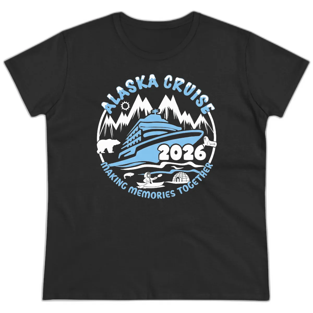 Alaska Scenic Icons Making Memories Together Ladies Tee in Black