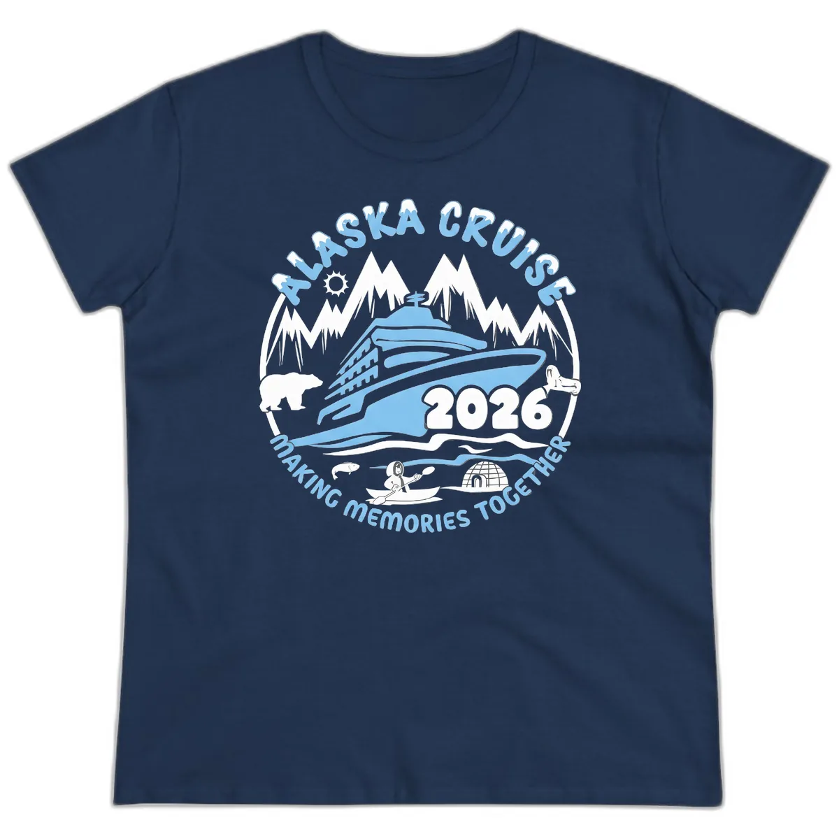 Alaska Scenic Icons Making Memories Together Ladies Tee in Navy