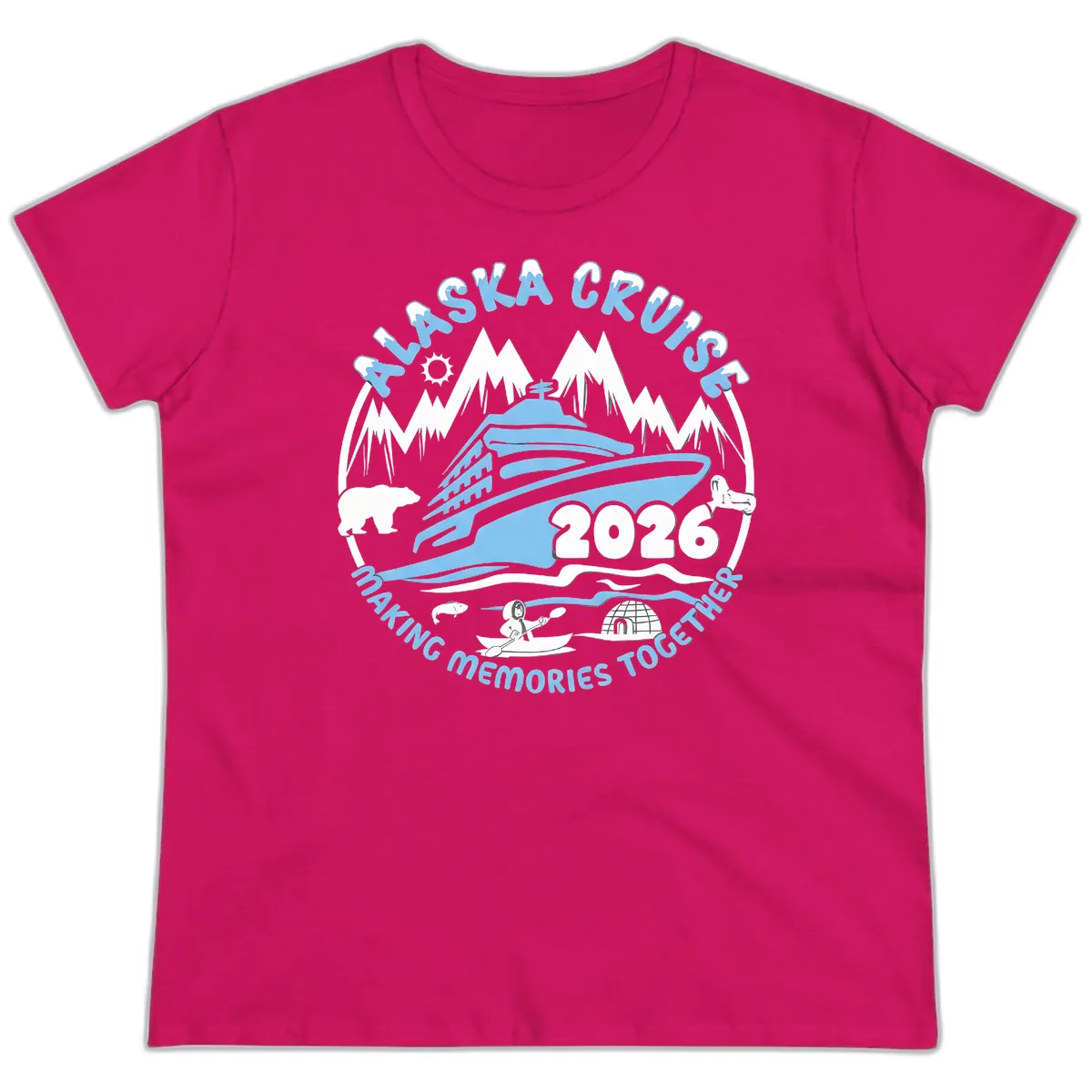 Alaska Scenic Icons Making Memories Together Ladies Tee in Heliconia