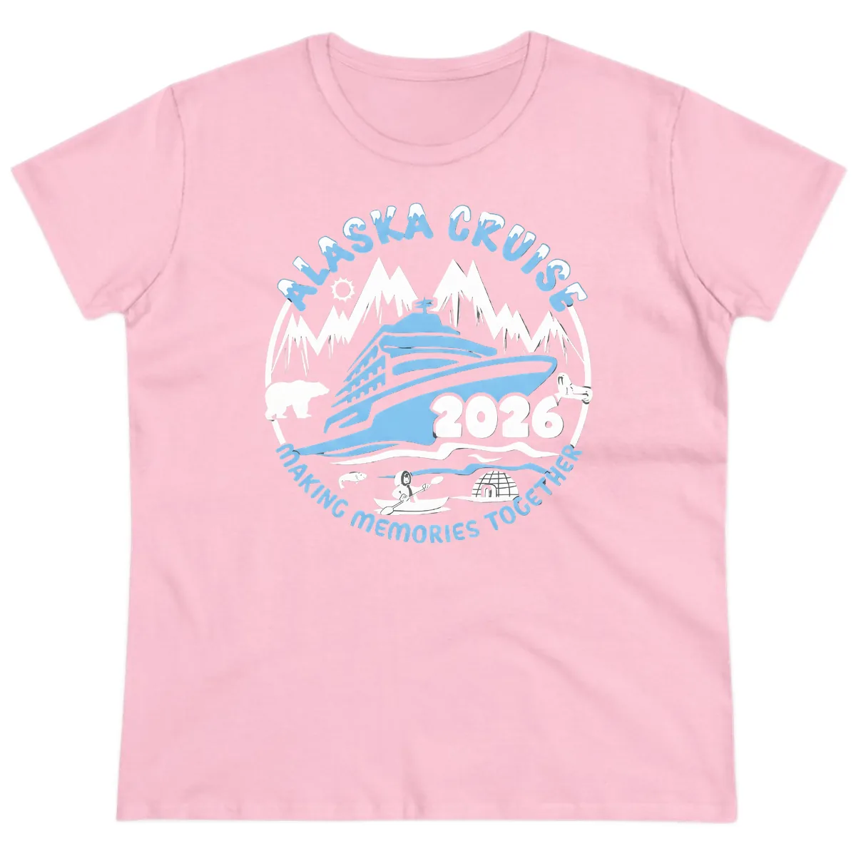Alaska Scenic Icons Making Memories Together Ladies Tee in Light Pink