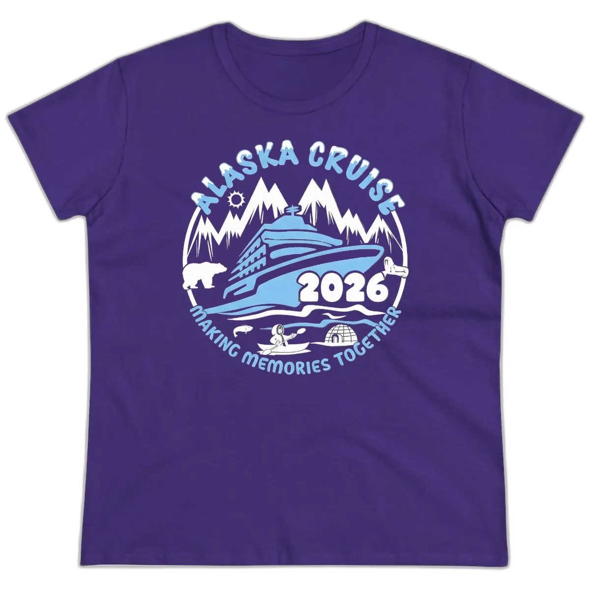Alaska Scenic Icons Making Memories Together Ladies Tee in Purple