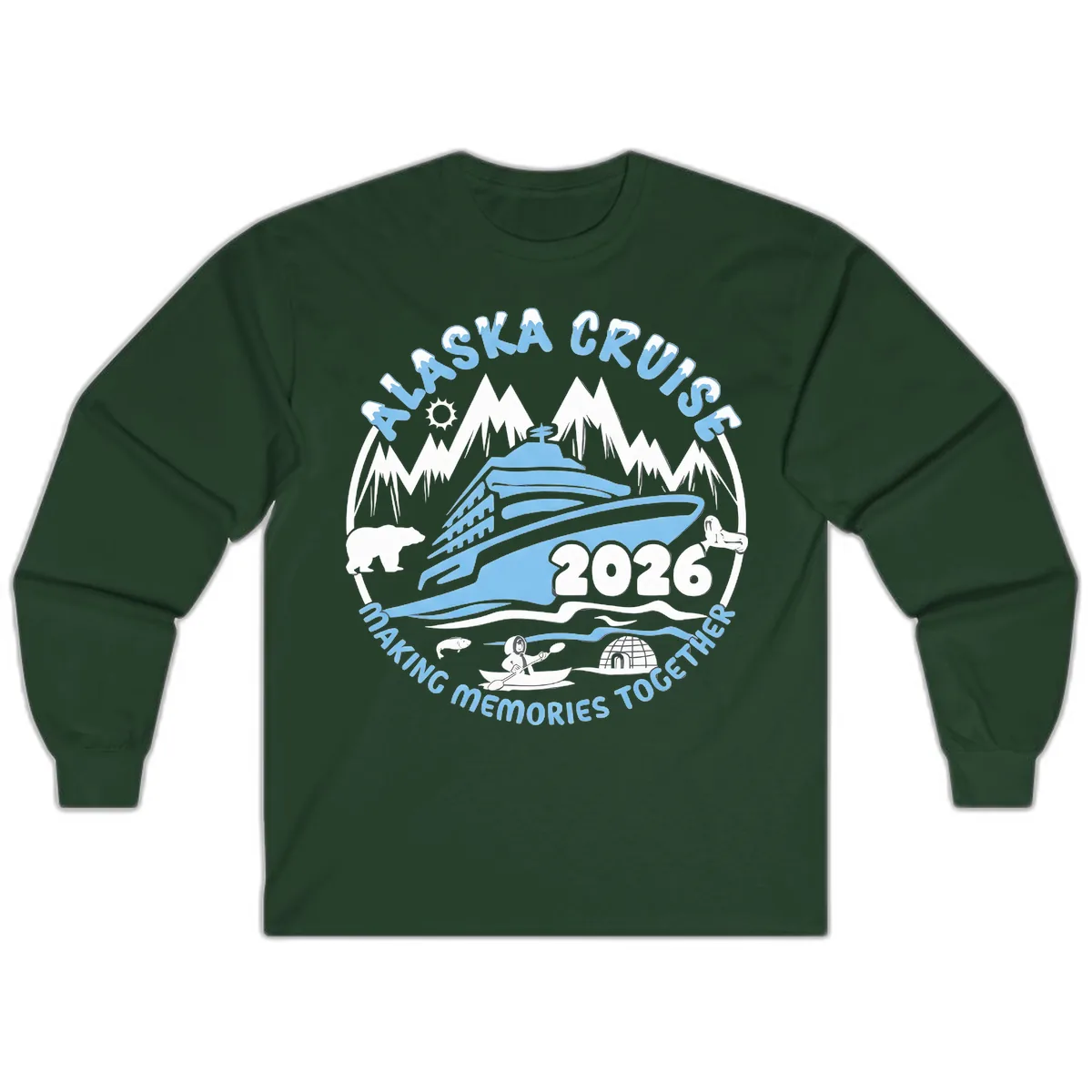 Alaska Scenic Icons Making Memories Together Long Sleeve in Forest Green