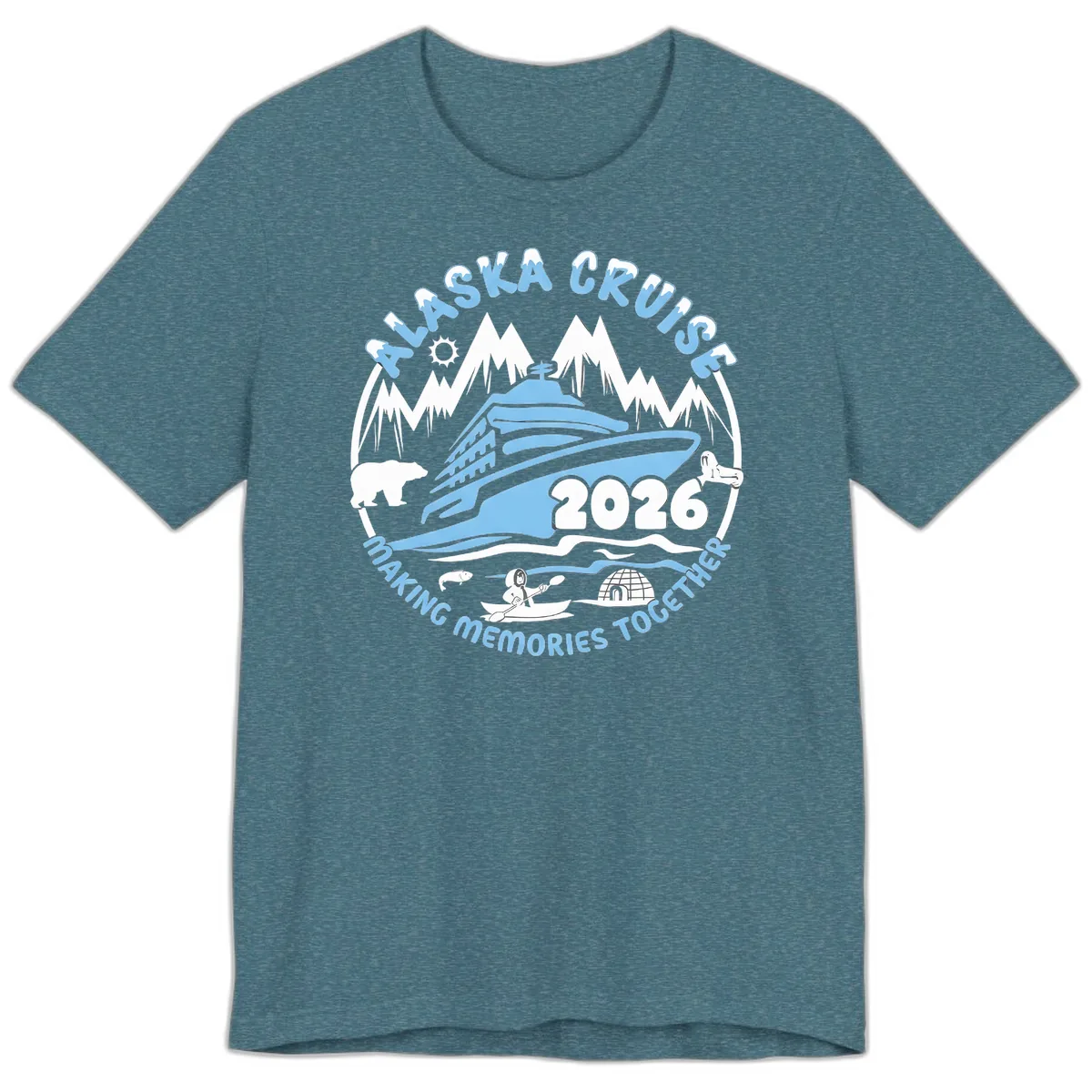 Alaska Scenic Icons Making Memories Together Premium T-Shirt in Heather Deep Teal