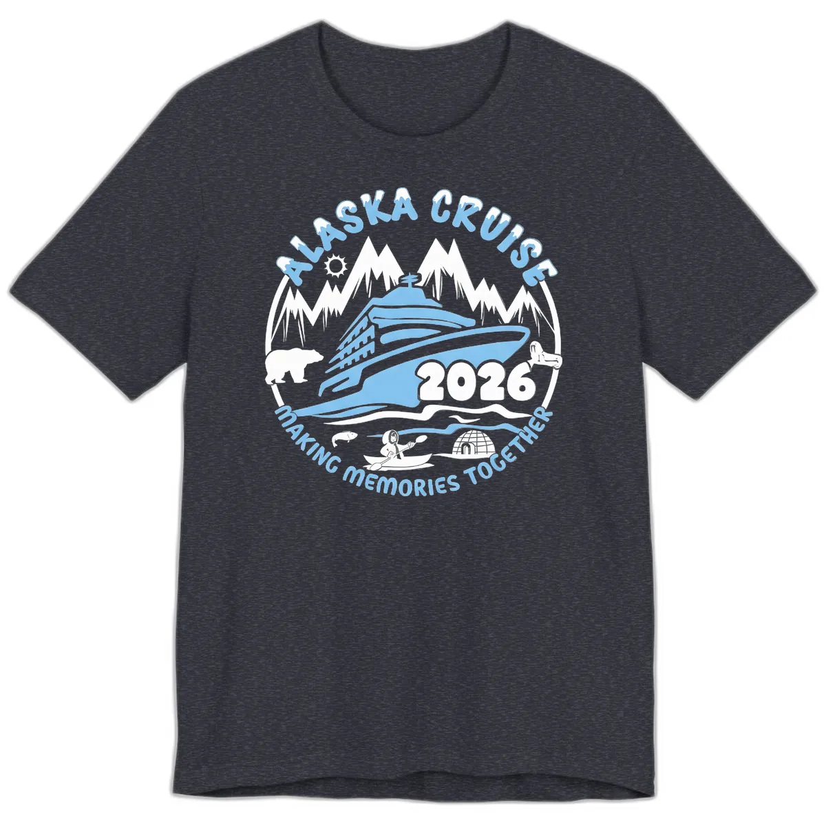 Alaska Scenic Icons Making Memories Together Premium T-Shirt in Heather Navy