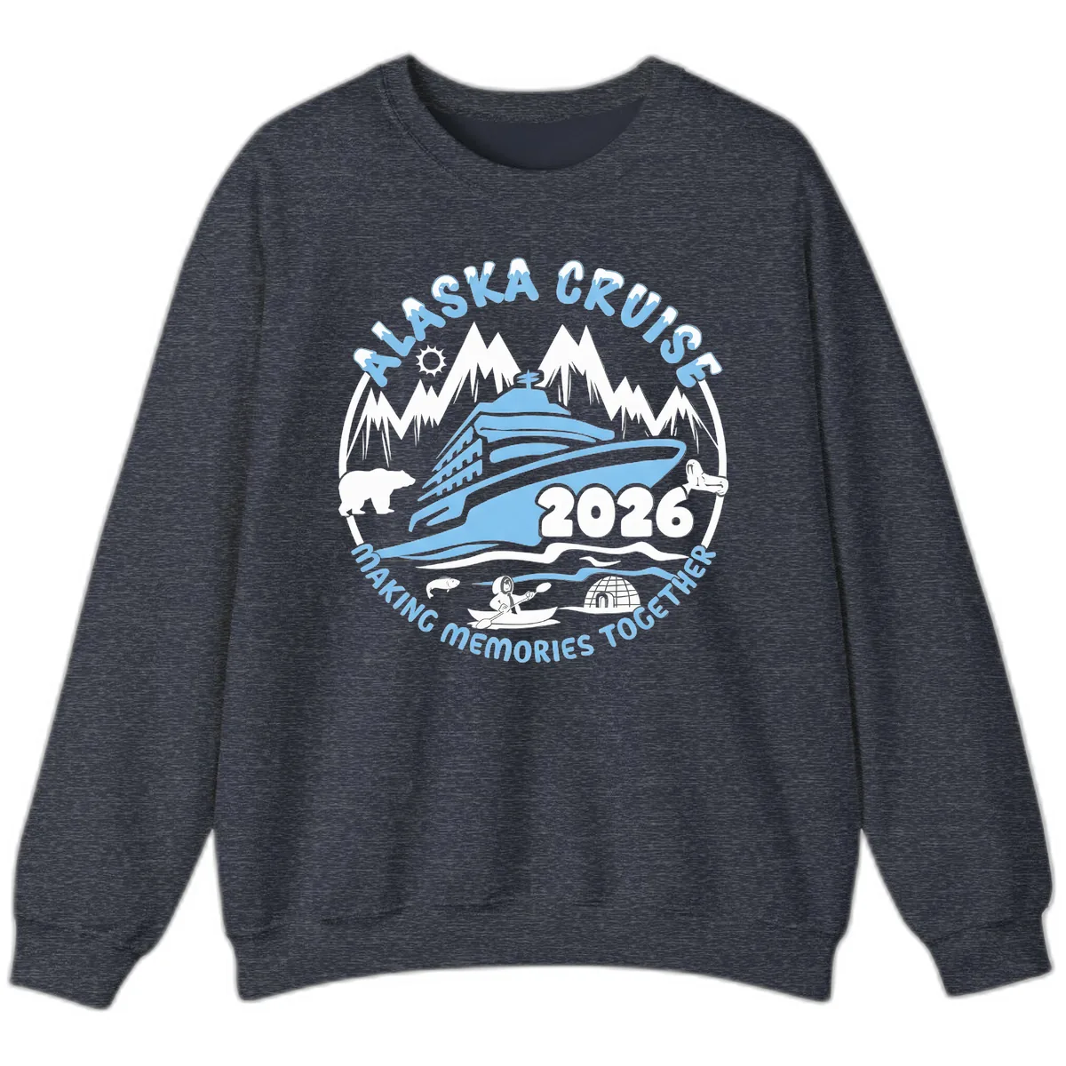 Alaska Scenic Icons Making Memories Together Sweatshirt in Heather Sport Dark Navy