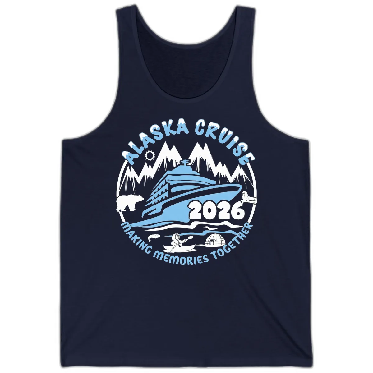 Alaska Scenic Icons Making Memories Together Tank in Navy