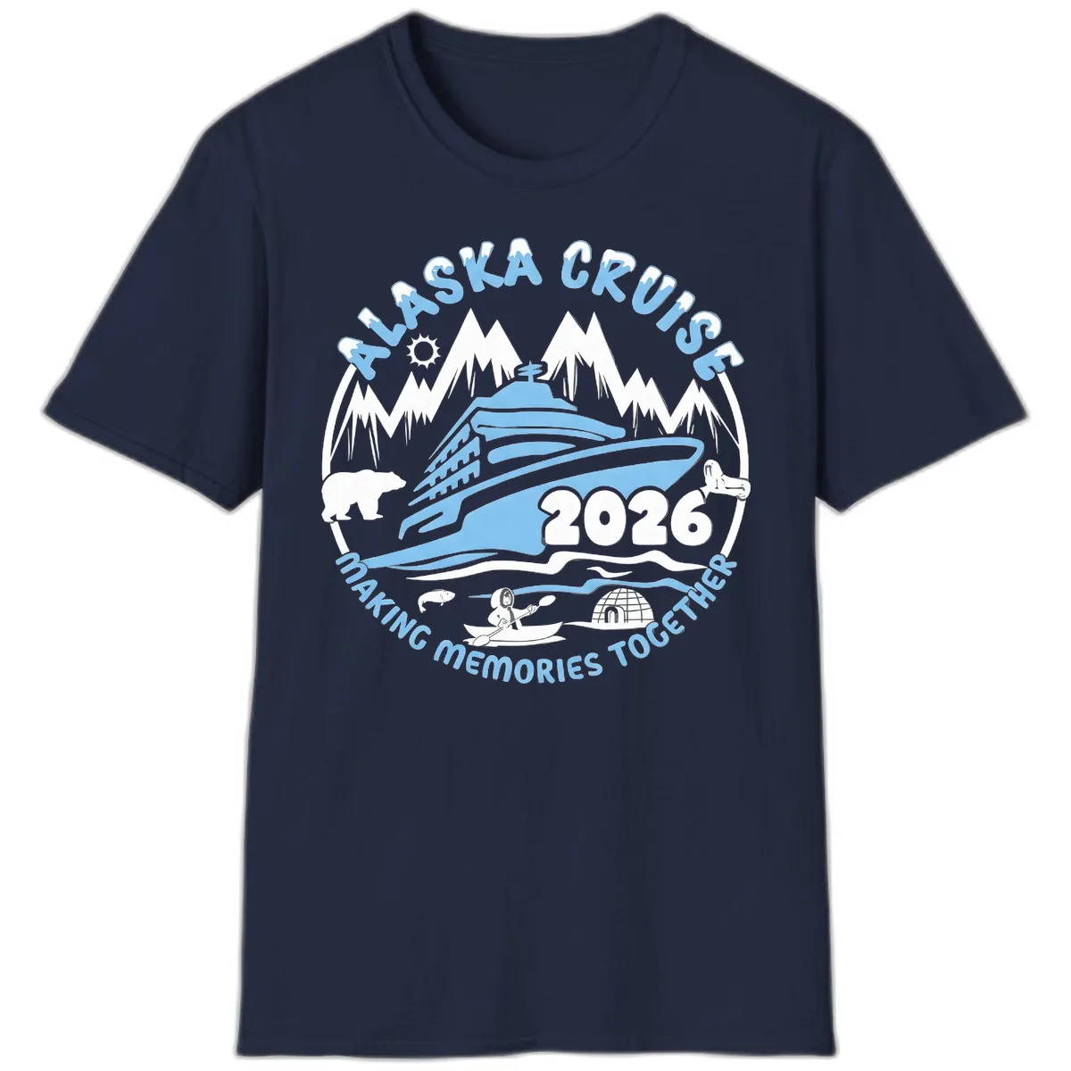 Alaska Scenic Icons Making Memories Together T-Shirt in Navy