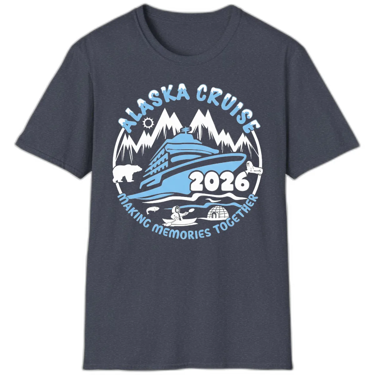 Alaska Scenic Icons Making Memories Together T-Shirt in Heather Navy