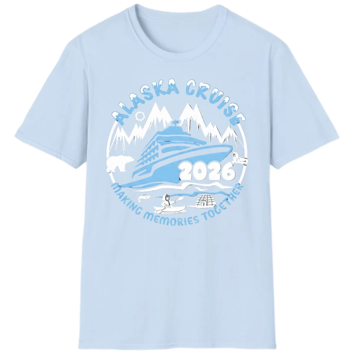 Alaska Scenic Icons Making Memories Together T-Shirt in Light Blue