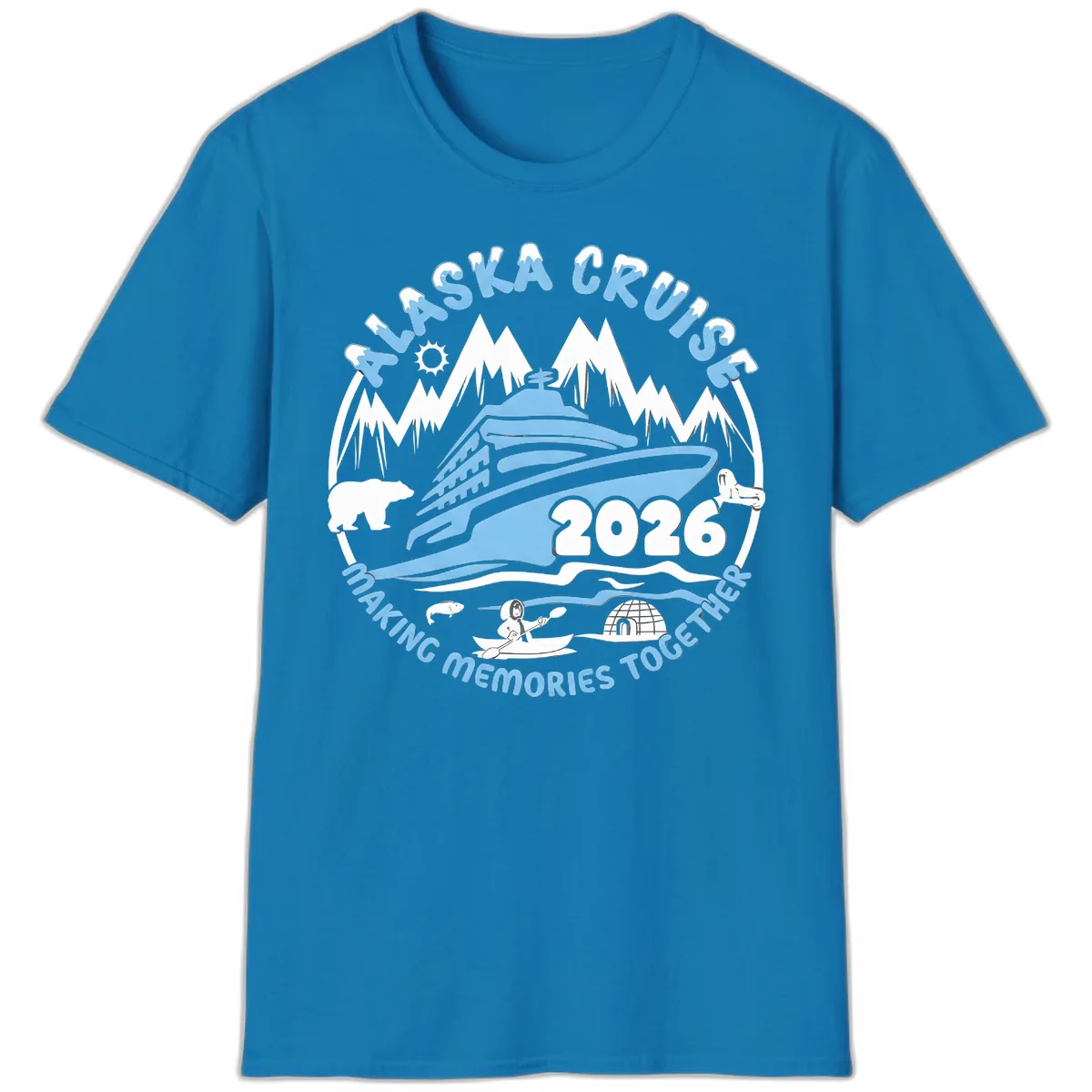 Alaska Scenic Icons Making Memories Together T-Shirt in Sapphire