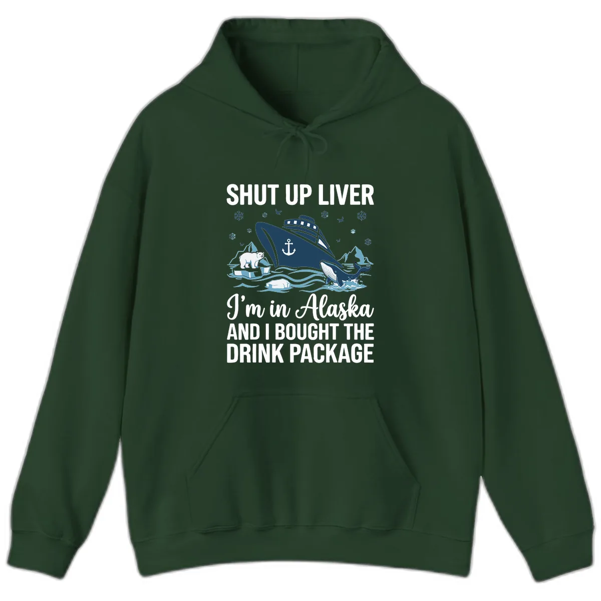 Arctic Wildlife Voyage Graphic Hoodie in Forest Green