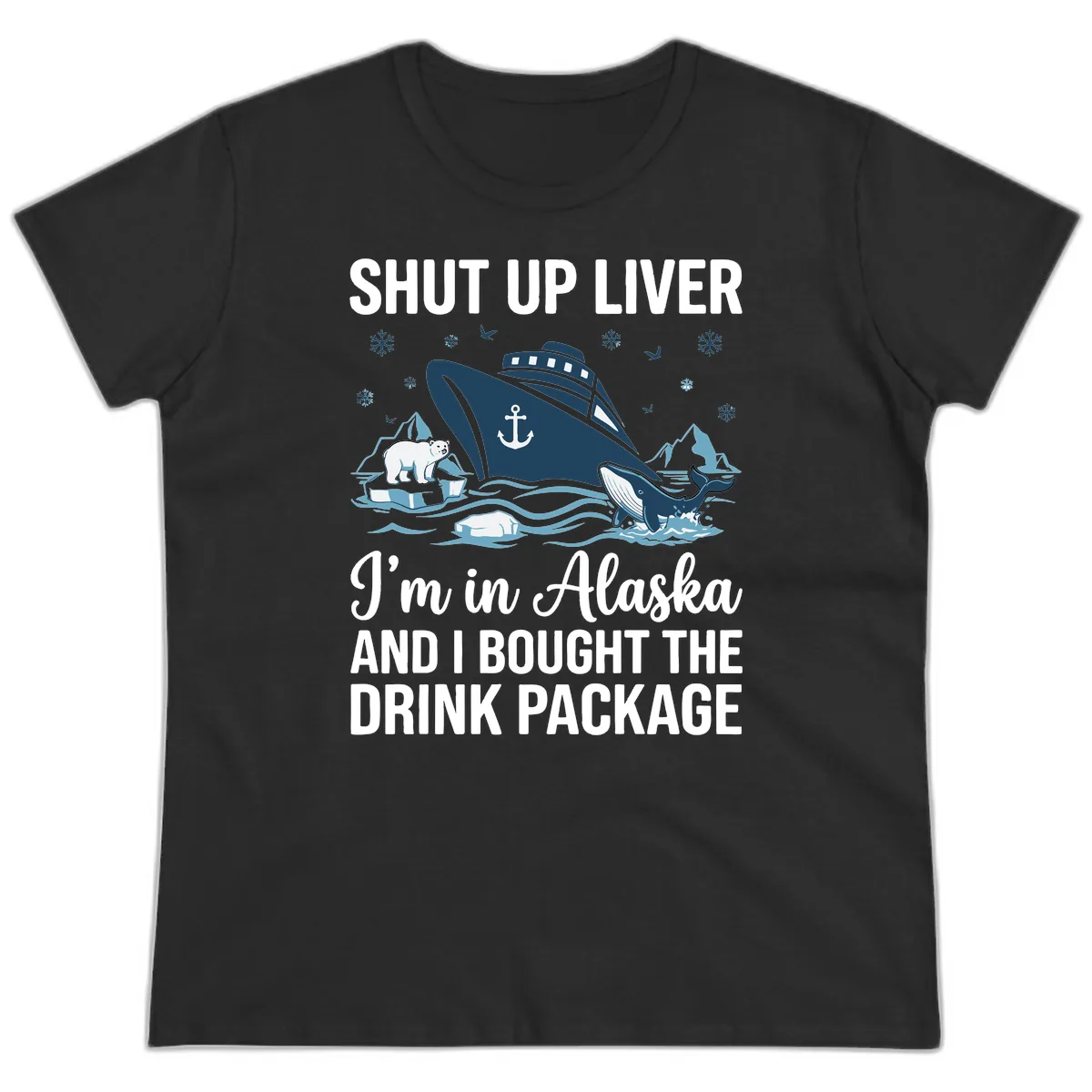 Arctic Wildlife Voyage Graphic Ladies Tee in Black