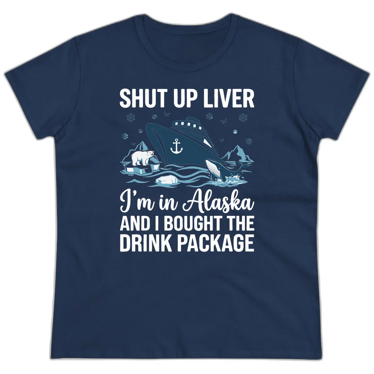 Arctic Wildlife Voyage Graphic Ladies Tee in Navy