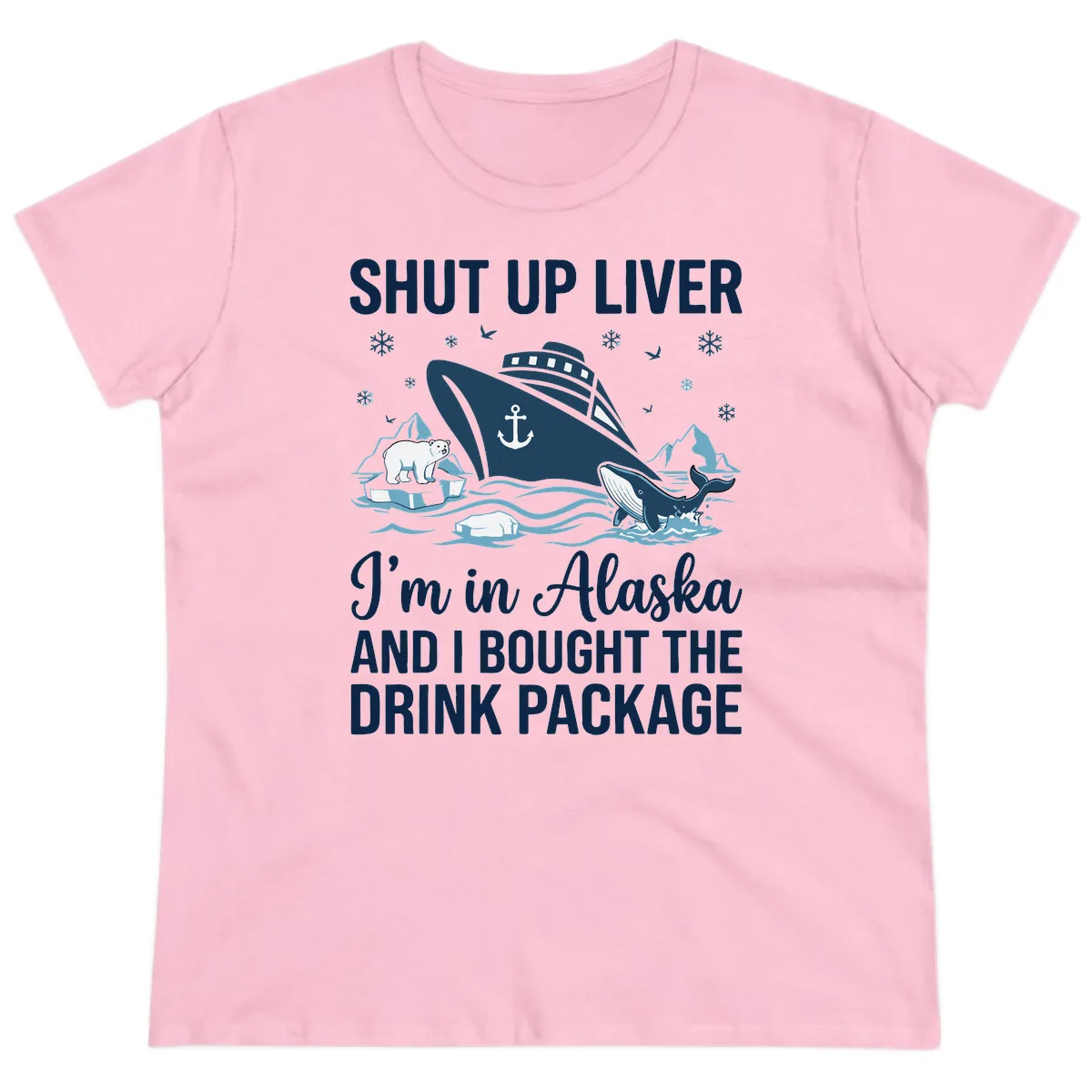 Arctic Wildlife Voyage Graphic Ladies Tee in Light Pink