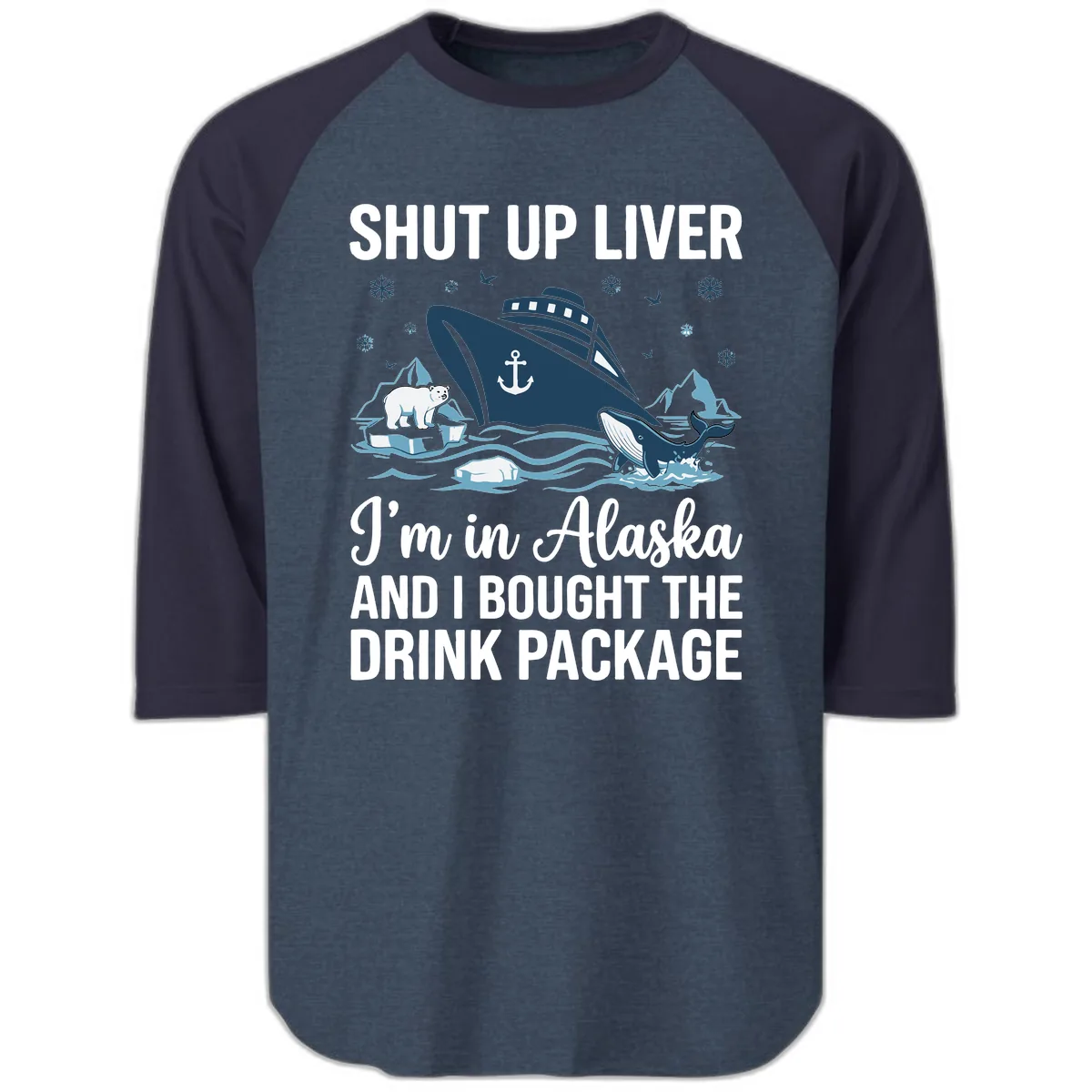 Arctic Wildlife Voyage Graphic Raglan 3/4 in Heather Denim Navy