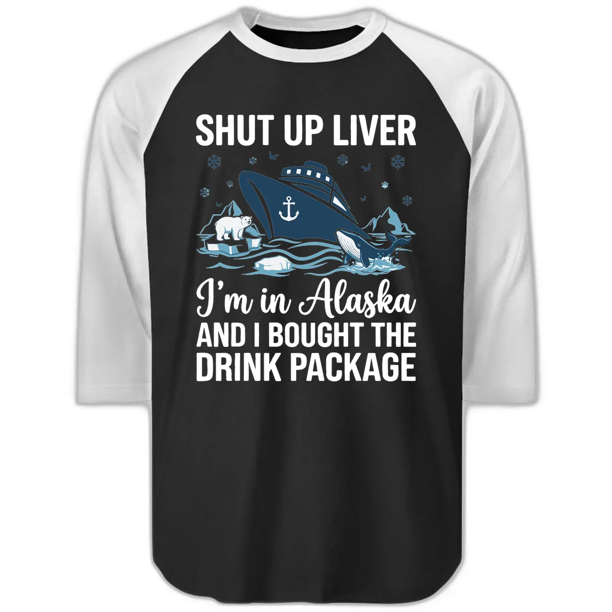 Arctic Wildlife Voyage Graphic Raglan 3/4 in Black White